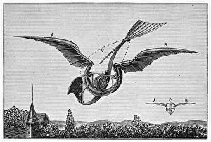 Diagram of Gustave Trouves ornithopter, which was powered by an internal combustion engine Diagram of Gustave Trouves ornithopter, which was powered by an internal combustion engine