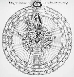 A diagram of the Universe by the 17th century English Neoplatonist Robert Fludd showing the links between the hidden A diagram of the Universe by the 17th century English Neoplatonist Robert Fludd showing the links between the hidden