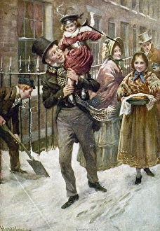 DICKENS: A CHRISTMAS CAROL. Bob Cratchit and Tiny Tim. Illustration by Harold Cropping DICKENS: A CHRISTMAS CAROL. Bob Cratchit and Tiny Tim. Illustration by Harold Cropping