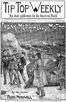 DIME NOVEL, 1896. Frank Merriwells Motto, or The Young Life-Savers. Cover of a Street DIME NOVEL, 1896. Frank Merriwells Motto, or The Young Life-Savers. Cover of a Street