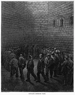 DORE: LONDON: 1872. Newgate - Exercise Yard. Wood engraving after Gustave Dore from London DORE: LONDON: 1872. Newgate - Exercise Yard. Wood engraving after Gustave Dore from London