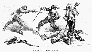 DOUBLE DUEL. Line engraving, 19th century DOUBLE DUEL. Line engraving, 19th century