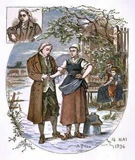 Dr. Edward Jenner collecting cowpox vesicles from the hand of a dairymaid Dr. Edward Jenner collecting cowpox vesicles from the hand of a dairymaid
