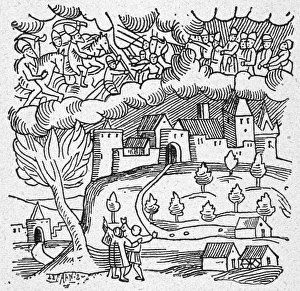 DWELLERS IN THE SKY. After a woodcut, German, 16th century DWELLERS IN THE SKY. After a woodcut, German, 16th century