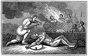 EARLY CHRISTIAN MARTYR. Primitive martyrdoms. Line engraving, 19th century EARLY CHRISTIAN MARTYR. Primitive martyrdoms. Line engraving, 19th century
