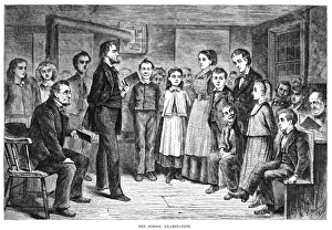 Vintage Classroom Scene Prints: ELEMENTARY SCHOOL. The School Examination. Wood engraving, American, c1870
