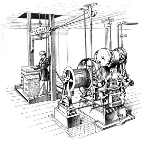 ELEVATOR, 1862. The Otis Patent Hoisting Engine, first installed in the A.T ELEVATOR, 1862. The Otis Patent Hoisting Engine, first installed in the A.T