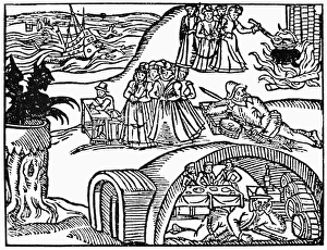 ENGLAND: WITCH, 1591. The English witch, Agnes Sampson, and her coven raising a ENGLAND: WITCH, 1591. The English witch, Agnes Sampson, and her coven raising a