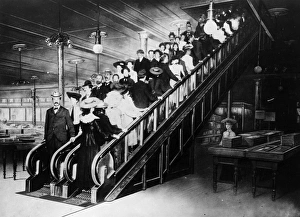 ESCALATOR, 1903. Otis duplex cleat type escalator installed in 1903 at the R.H ESCALATOR, 1903. Otis duplex cleat type escalator installed in 1903 at the R.H