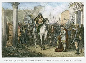 Wood engraving print of the Fall of Rome in 476