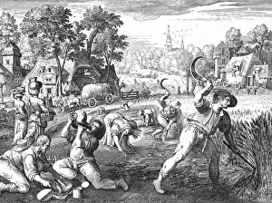 FARMING, 17th CENTURY. Peasants farming. German copper engraving, 17th century FARMING, 17th CENTURY. Peasants farming. German copper engraving, 17th century