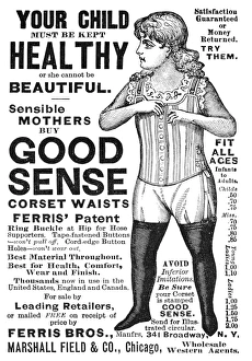 FASHION: CORSET, 1890. Advertisement for childrens corset, American, 1890 FASHION: CORSET, 1890. Advertisement for childrens corset, American, 1890