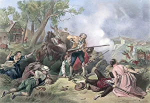 First Blow for Liberty (Lexington/Concord). Colored engraving by A.H First Blow for Liberty (Lexington/Concord). Colored engraving by A.H