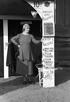 FORTUNE TELLER, 1938. A fortune teller, Stella May at the Louisiana State Fair FORTUNE TELLER, 1938. A fortune teller, Stella May at the Louisiana State Fair