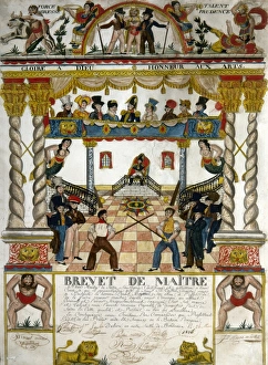 FRANCE: FENCING, 1825. Diploma for a master fencer, a member of the Compagnons du Tour de France FRANCE: FENCING, 1825. Diploma for a master fencer, a member of the Compagnons du Tour de France