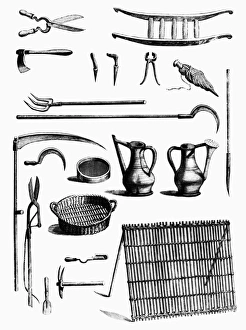 GARDENING TOOLS. Engravings of various tools from an 18th century French book GARDENING TOOLS. Engravings of various tools from an 18th century French book