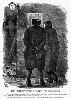 GAS STRIKE, 1889. The Threatened Plague of Darkness. English cartoon by Sir John Tenniel GAS STRIKE, 1889. The Threatened Plague of Darkness. English cartoon by Sir John Tenniel