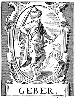 GEBER (fl. 721-776). Also Jabir. Arab scholar. Woodcut, Dutch, 16th century GEBER (fl. 721-776). Also Jabir. Arab scholar. Woodcut, Dutch, 16th century