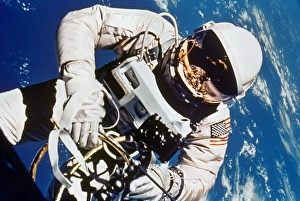 GEMINI 4: SPACEWALK, 1965. Astronaut Edward H. White during spacewalk, 3 June 1965 GEMINI 4: SPACEWALK, 1965. Astronaut Edward H. White during spacewalk, 3 June 1965
