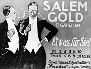 GERMAN CIGARETTE AD, 1911. Salem Gold cigarettes. German newspaper advertisement, 1911 GERMAN CIGARETTE AD, 1911. Salem Gold cigarettes. German newspaper advertisement, 1911