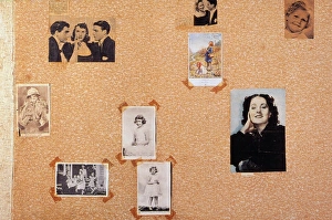German Jewish diarist. Detail of wall in her bedroom in secret annex, Amsterdam, with pictures of celebrities German Jewish diarist. Detail of wall in her bedroom in secret annex, Amsterdam, with pictures of celebrities