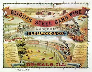 GLIDDEN STEEL BARB WIRE. Lithograph, c. 1876 GLIDDEN STEEL BARB WIRE. Lithograph, c. 1876