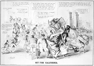 GOLD RUSH CARTOON, 1849. Off for California. A cartoon inspired by the California Gold GOLD RUSH CARTOON, 1849. Off for California. A cartoon inspired by the California Gold