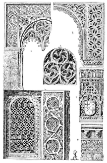 Gothic Architecture Illustration Prints: GOTHIC ORNAMENT. Gothic decorative architectural elements. Engraving
