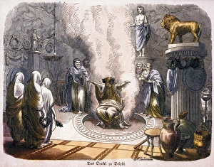 Ancient Greek Oracle Prints: GREECE: ORACLE AT DELPHI. Oracle of Apollo at Delphi. German engraving, 19th century