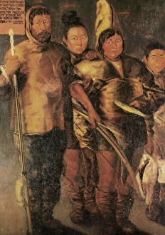 GREENLANDERS, 1654. Inuit of Greenland. Painting, Danish, 1654 GREENLANDERS, 1654. Inuit of Greenland. Painting, Danish, 1654