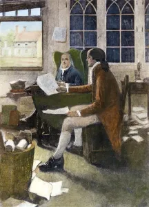 Print of Thomas Jefferson reading his rough draft