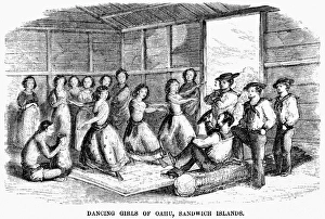 HAWAII: DANCERS, 1855. Dancers in Oahu, Sandwich Islands (now Hawaii). Wood engraving HAWAII: DANCERS, 1855. Dancers in Oahu, Sandwich Islands (now Hawaii). Wood engraving
