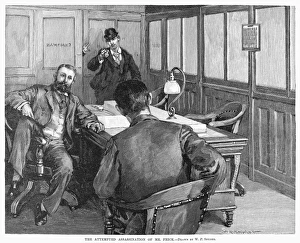 Prints of HENRY CLAY FRICK (1849-1919). American industrialist. The attempted assassination of Henry Clay Frick by the Russian-American anarchist Alexander Berkman on 23 July 1892, during the Homestead Strike Industrialist Prints: Wood engraving print of Henry Clay Frick