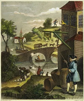 William Hogarth Prints: Hogarth's False Perspective Print, a steel engraving from 1860