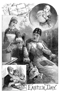 Vintage Easter Cards Prints: EASTER, 1884. Scenes from Easter Day. Engraving, American, 1884