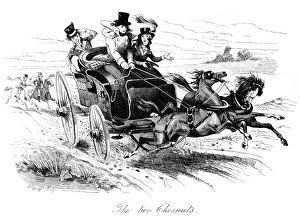 HORSE-DRAWN CARRIAGE. The Two Chestnuts. Etching, English, 19th century HORSE-DRAWN CARRIAGE. The Two Chestnuts. Etching, English, 19th century