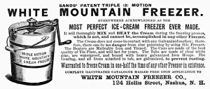 ICE CREAM FREEZER, 1888. Advertisement for an ice cream freezer. Wood engraving, American, 1888 ICE CREAM FREEZER, 1888. Advertisement for an ice cream freezer. Wood engraving, American, 1888