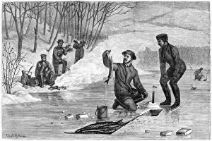 ICE FISHING, 1874. Pickerel fishing through the ice ICE FISHING, 1874. Pickerel fishing through the ice
