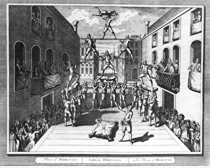 ITALY: ACROBATS, c1722. Foreces of Hercules. Strong men performing at acrobatic routine in Venice, Italy ITALY: ACROBATS, c1722. Foreces of Hercules. Strong men performing at acrobatic routine in Venice, Italy