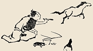 Japanese artist and horse. Detail of a plate, c1814, from Katsushika Hokusais Manga Japanese artist and horse. Detail of a plate, c1814, from Katsushika Hokusais Manga