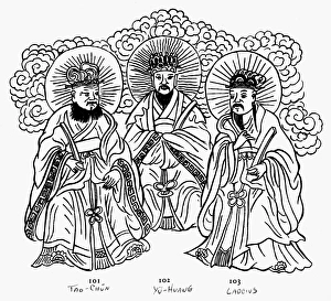 Also known as the Three Pure Ones. Tao-Chun, Yu-Huang and Lao Tse. Line drawing Also known as the Three Pure Ones. Tao-Chun, Yu-Huang and Lao Tse. Line drawing