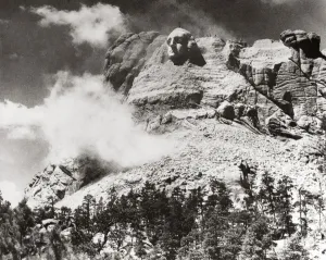 South Dakota Landmarks Prints: MOUNT RUSHMORE, c1934. The construction of Mount Rushmore