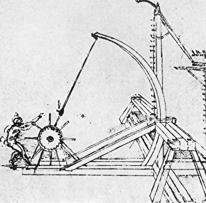 LEONARDO: CATAPULT, c1500. Plan for a catapult with ratchet. Drawing by Leonardo da Vinci LEONARDO: CATAPULT, c1500. Plan for a catapult with ratchet. Drawing by Leonardo da Vinci