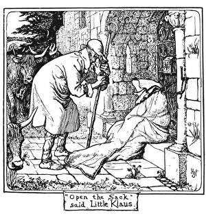 LITTLE CLAUS AND BIG CLAUS. Open the sack, said Little Claus. Drawing by Henry J LITTLE CLAUS AND BIG CLAUS. Open the sack, said Little Claus. Drawing by Henry J
