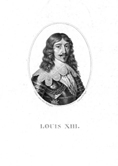 LOUIS XIII (1601-1643). King of France 1610-43. 19th century engraved portrait after a painting by Philippe de LOUIS XIII (1601-1643). King of France 1610-43. 19th century engraved portrait after a painting by Philippe de