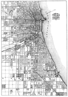 Prints of MAP: CHICAGO, 1874. Map of Chicago, Illinois, and its suburbs. Line engraving, 1874, by Rufus Blanchard Illinois Prints: Chicago Print, 1874 Line Engraving