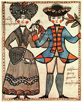 Martha and George Washington. Watercolor and ink on paper, c1780, by a Pennsylvania German artist Martha and George Washington. Watercolor and ink on paper, c1780, by a Pennsylvania German artist