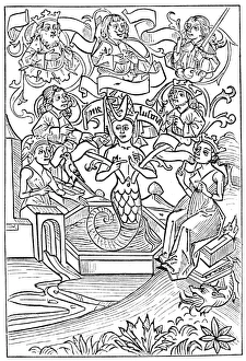MERMAIDS, 15th CENTURY. The mermaid Melusine. Woodcut, 15th century MERMAIDS, 15th CENTURY. The mermaid Melusine. Woodcut, 15th century