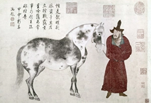 A Mongol groom leading a horse to be presented as tribute to the Chinese court A Mongol groom leading a horse to be presented as tribute to the Chinese court