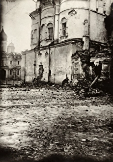 MOSCOW, c1917. A bullet-riddled building in Moscow, Russia MOSCOW, c1917. A bullet-riddled building in Moscow, Russia